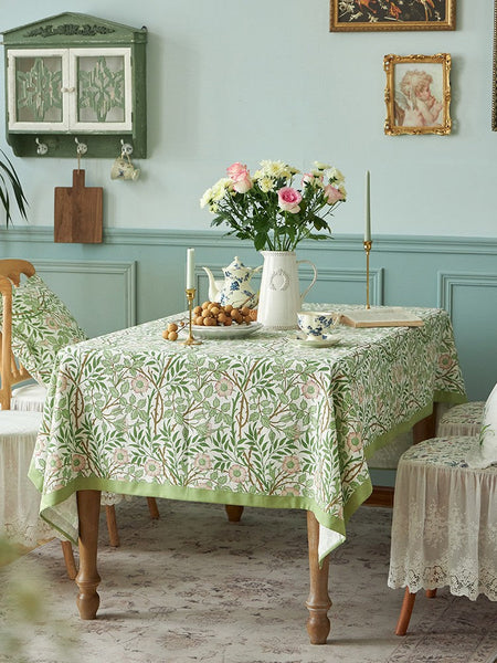 Large Rectangle Tablecloth for Dining Room Table, Square Tablecloth for Round Table, Farmhouse Table Cloth, Flower Pattern Tablecloth-Silvia Home Craft