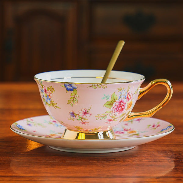 Porcelain Tea Cup Saucer Set of 2 Cups, Flower Tea Cup and Saucer Set in Gift Box, Floral Ceramic Coffee Cup with Saucer, Beautiful British Tea Cup and Saucer-Silvia Home Craft
