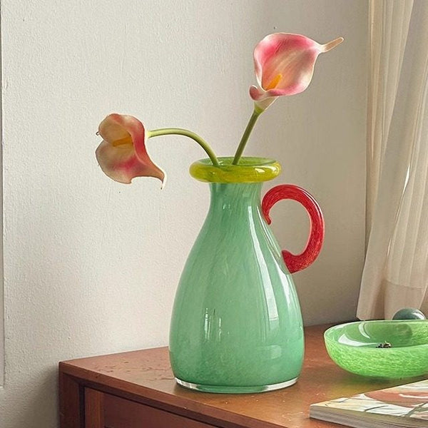 Small Flower Vase, Modern Glass Flower Vases, Handmade Glass Bud Vases, Water Holding Flower Vases, Flower Vases on Table-Silvia Home Craft