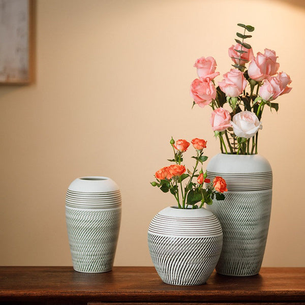 Centerpiece on Dining Table, Large Flower Vase on Table, Pottery Flower Vases Urn, Modern Bouquet Flower Vases, Handmade Water Holding Flower Vases-Silvia Home Craft