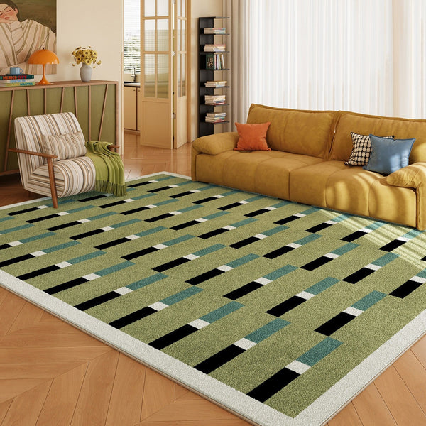 Mid Century Modern Rugs, Green Geometric Contemporary Rugs, Modern Living Room Rug Ideas, Colorful Area Rugs for Dining Room-Silvia Home Craft