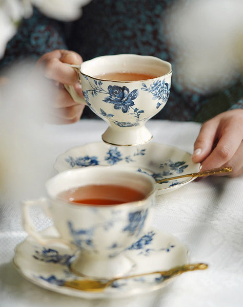 Elegant Vintage Ceramic Coffee Cups for Afternoon Tea, Royal Ceramic Cups, French Style China Porcelain Tea Cup Set, Unique Tea Cup and Saucers-Silvia Home Craft