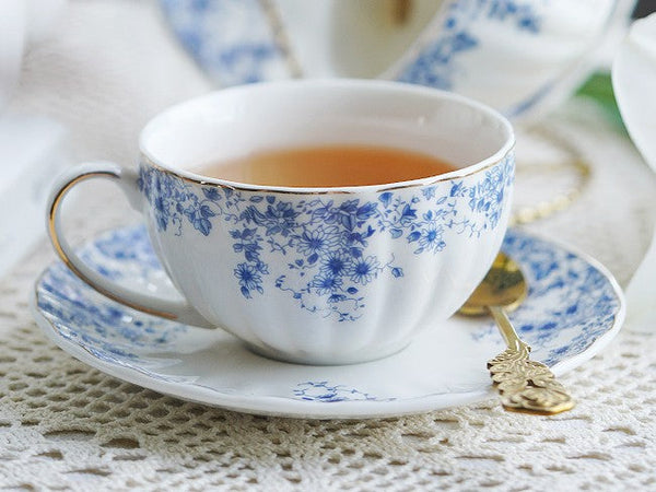Blue Porcelain Tea Cup Saucer Set, British Royal Ceramic Cups for Traditional Afternoon Tea, Unique Blue Tea Cup and Saucer in Gift Box, Elegant Ceramic Coffee Cups-Silvia Home Craft