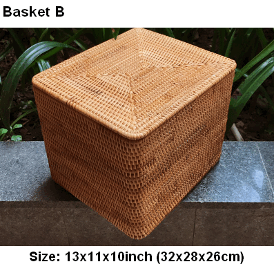 Large Woven Storage Baskets, Rectangular Storage Basket with Lid, Rattan Storage Baskets, Storage Baskets for Living Room, Storage Basket for Bedroom-Silvia Home Craft