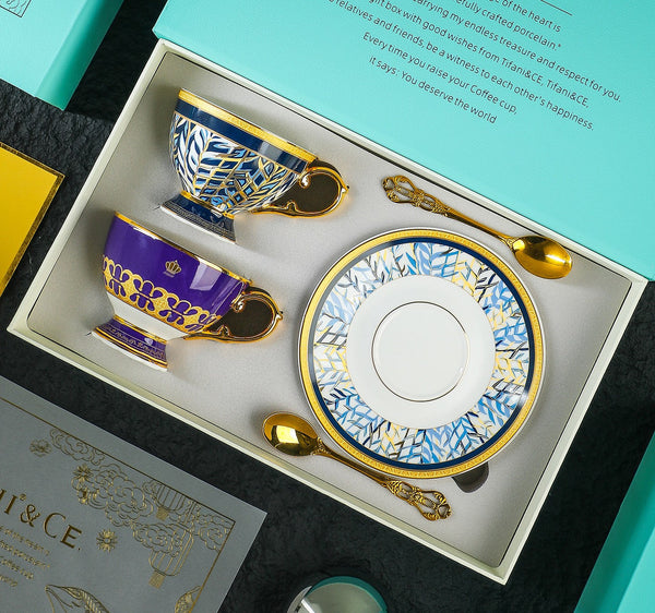 Beautiful British Tea Cup with Saucer, Elegant Ceramic Coffee Cups, Creative Porcelain Tea Cup Saucer Set, Unique Tea Cups and Saucers in Gift Box as Birthday Gift-Silvia Home Craft