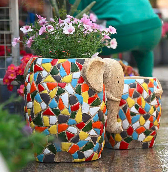 Modern Animal Statue for Garden Ornaments, Large Elephant Flowerpot, Animal Flower Pot, Resin Statue for Garden, Villa Outdoor Decor Gardening Ideas-Silvia Home Craft