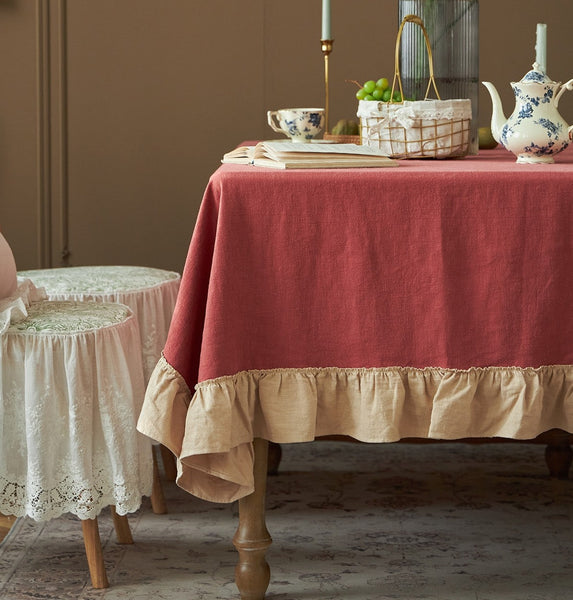 Square Tablecloth for Round Table, Red Modern Table Cloth, Ramie Tablecloth for Home Decoration, Extra Large Rectangle Tablecloth for Dining Room Table-Silvia Home Craft