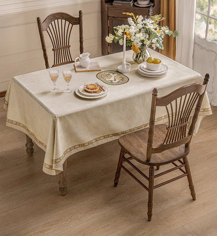 Cream Color Table Cover for Dining Room Table, French Style Tablecloth for Dining Table, Modern Rectangle Tablecloth for Oval Table-Silvia Home Craft
