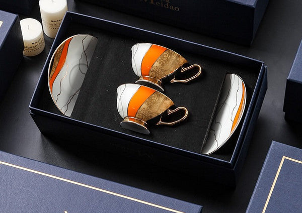 Elegant Royal Ceramic Coffee Cups, 6.8 oz Tea Cup and Saucer in Gift Box as Birthday Gift, Beautiful British Tea Cups, Creative Porcelain Tea Cup Set-Silvia Home Craft