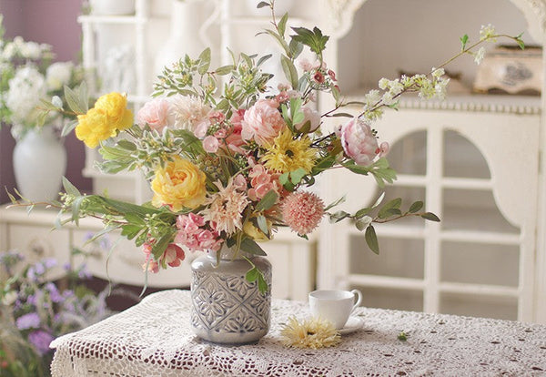 Artificial Floral for Living Room, Large Bunch of Romantic Flowers for Bedroom, Table Centerpiece, Beautiful Flower Arrangement Ideas for Interior Design-Silvia Home Craft