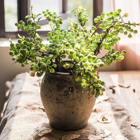 Flower Arrangement Ideas for Living Room, Green Cranberry Fruit Branch, Modern Artificial Flowers for Home Decoration, Spring Artificial Floral for Bedroom-Silvia Home Craft
