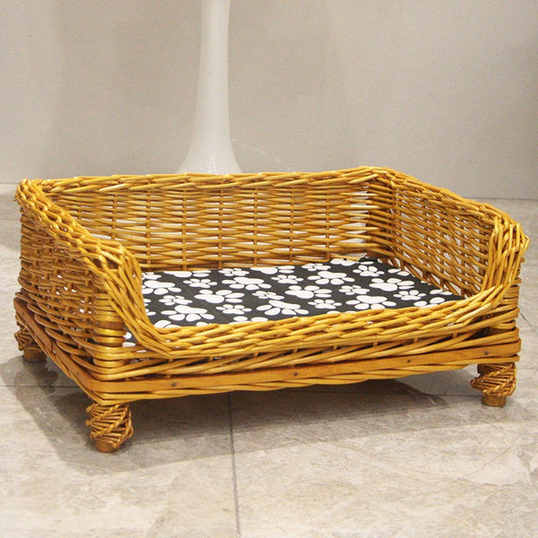 Hand Woven Rattan Cat Beds, Extra Large Natural Wicker Dog Bed with Washable Cushion for Indoor Cats and Dogs-Silvia Home Craft