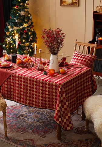 Modern Rectangle Tablecloth for Dining Room Table, Red Checked Table Cloth, Square Tablecloth for Round Table-Silvia Home Craft