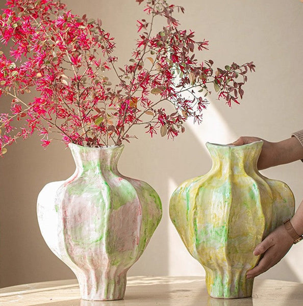 Handmade Modern Flower Vase, Centerpiece Ceramic Bouquet Vases, Large Contemporary Vases on Dining Table, Porcelain Vases for Modern Home Decor-Silvia Home Craft