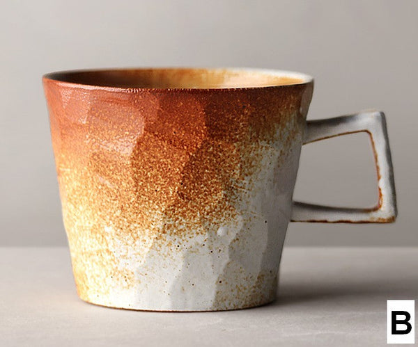 Modern Handmade Pottery Coffee Cup, Creative Brown White Black Blue Ceramic Coffee Mugs, Large Unique Tea Cup, Large Capacity Coffee Cups-Silvia Home Craft