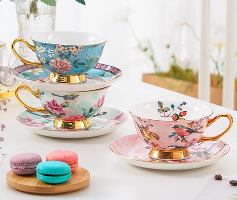 Unique Afternoon Tea Cups and Saucers in Gift Box, Royal Bone China Porcelain Tea Cup Set, Elegant Flower Pattern Ceramic Coffee Cups, Beautiful British Tea Cups-Silvia Home Craft