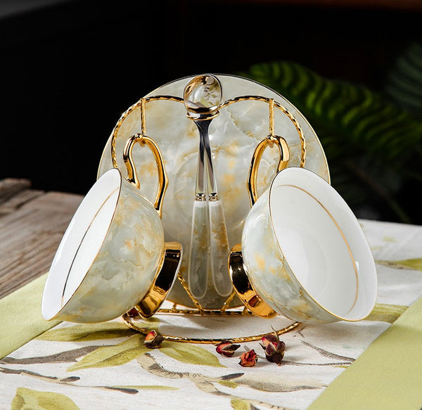 Elegant Ceramic Coffee Cups, 6.8 oz Tea Cup and Saucer in Gift Box as Birthday Gift, Beautiful British Tea Cups, Royal Porcelain Tea Cup Set-Silvia Home Craft