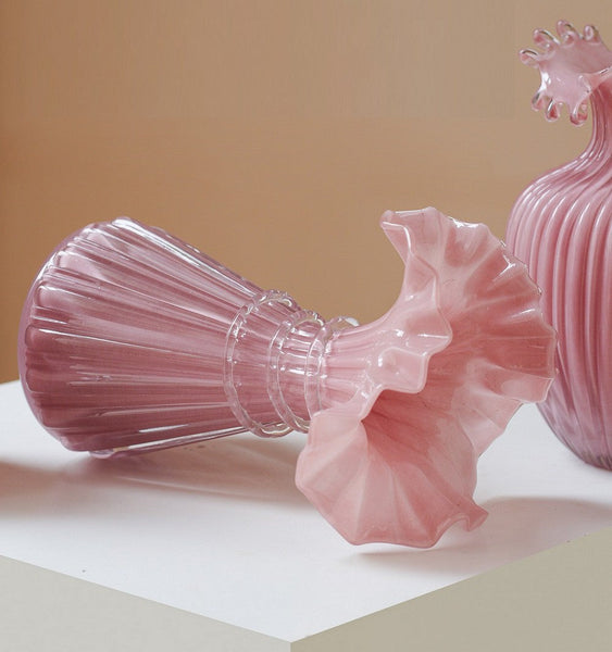 Centerpiece Contemporary Vases on Table, Pink Decorative Glass Vase, Mid Century Glass Vases, Handmade Modern Vases for Bedroom, Modern Glass Vase for Flowers-Silvia Home Craft