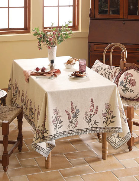 Beautiful Rectangle Tablecloth for Dining Table, Extra Large Modern Tablecloth, Spring Flower Rustic Table Cover, Square Linen Tablecloth for Coffee Table-Silvia Home Craft