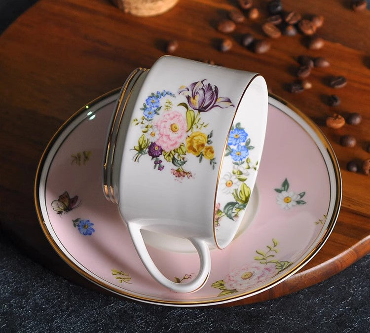 Beautiful Flower British Tea Cups, Creative Bone China Porcelain Tea Cup Set, Elegant Flower Ceramic Cups, Unique Royal Coffee Cup and Saucer-Silvia Home Craft