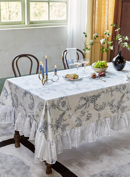 Picnic Spring Flower Table Covers for Round Table, Large Modern Rectangle Tablecloth for Dining Table, Farmhouse Table Cloth for Oval Table-Silvia Home Craft