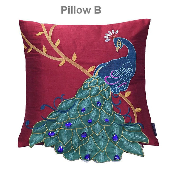 Embroider Peacock Cotton and linen Pillow Cover, Beautiful Decorative Throw Pillows, Decorative Sofa Pillows, Decorative Pillows for Couch-Silvia Home Craft