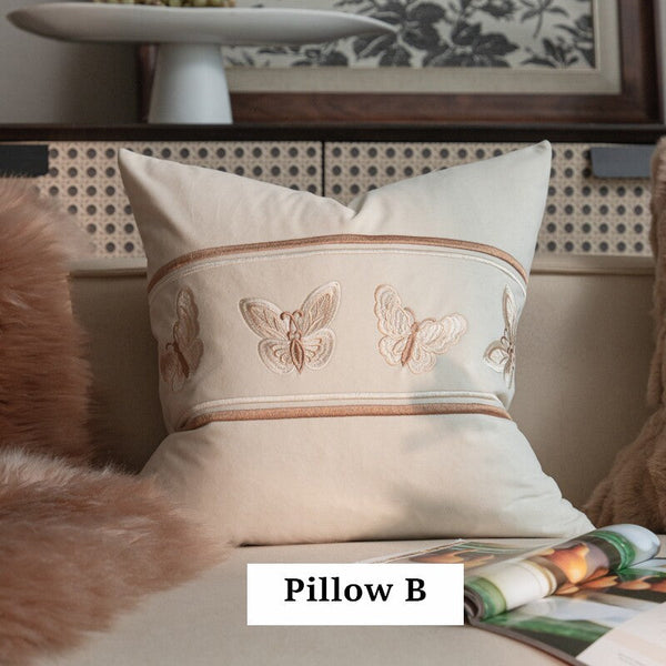 Decorative Pillow Arrangement Ideas for Couch, Modern Decorative Pillows for Bedroom, Embroidered Butterfly Pillow Covers, Large Decorative Throw Pillows for Living Room-Silvia Home Craft