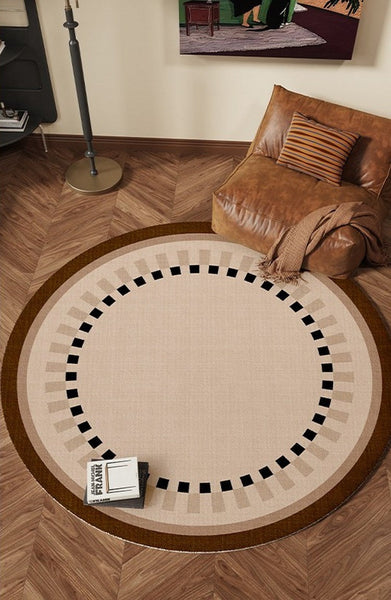 Mid Century Modern Rugs under Chairs, Bedroom Circular Modern Rugs, Geometric Round Rugs for Dining Room, Contemporary Modern Rugs-Silvia Home Craft