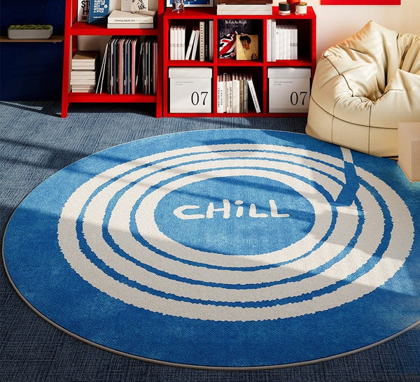 Unique Modern Rugs for Living Room, Geometric Round Rugs for Dining Room, Blue Contemporary Modern Area Rugs for Bedroom, Circular Modern Rugs for Apartments-Silvia Home Craft