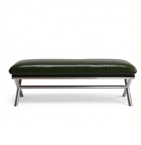 Contemporay Bedroom Bench, Luxury Genuine Leather Entry Bench, Upholstered Shoe Bench, Narrow Entryway Bench, Modern Shoe Changing Ottoman, Mid-Century Hall Bench