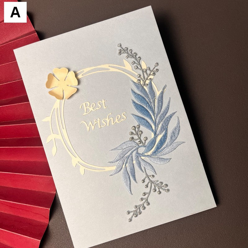 Best Wishes Embroidery Greeting Cards, Beautiful Greeting Cards to Friends, Creative Birthday Greeting Card, Original Handmade Embroidery Greeting Cards-Silvia Home Craft