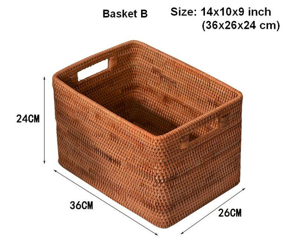 Rattan Storage Baskets, Storage Basket for Shelves, Rectangular Storage Basket for Toys, Storage Baskets for Kitchen, Storage Baskets for Bedroom-Silvia Home Craft