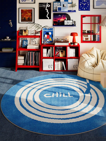 Unique Modern Rugs for Living Room, Geometric Round Rugs for Dining Room, Blue Contemporary Modern Area Rugs for Bedroom, Circular Modern Rugs for Apartments-Silvia Home Craft