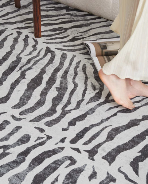 Modern Carpets for Office, Dining Room Floor Rugs, Black Stripe Area Rugs under Sofa, Mid Century Area Rugs for Living Room, Abstract Contemporary Rugs for Bedroom-Silvia Home Craft