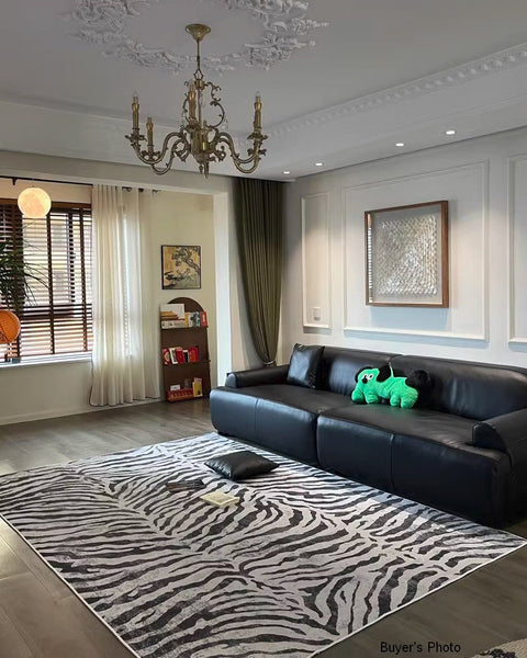 Modern Carpets for Office, Dining Room Floor Rugs, Black Stripe Area Rugs under Sofa, Mid Century Area Rugs for Living Room, Abstract Contemporary Rugs for Bedroom-Silvia Home Craft