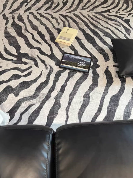 Modern Carpets for Office, Dining Room Floor Rugs, Black Stripe Area Rugs under Sofa, Mid Century Area Rugs for Living Room, Abstract Contemporary Rugs for Bedroom-Silvia Home Craft