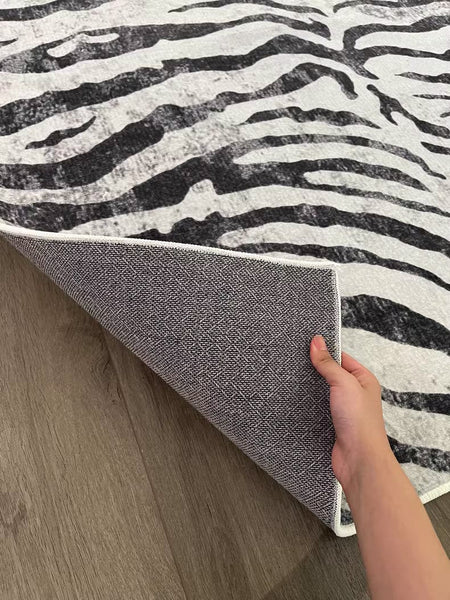 Modern Carpets for Office, Dining Room Floor Rugs, Black Stripe Area Rugs under Sofa, Mid Century Area Rugs for Living Room, Abstract Contemporary Rugs for Bedroom-Silvia Home Craft