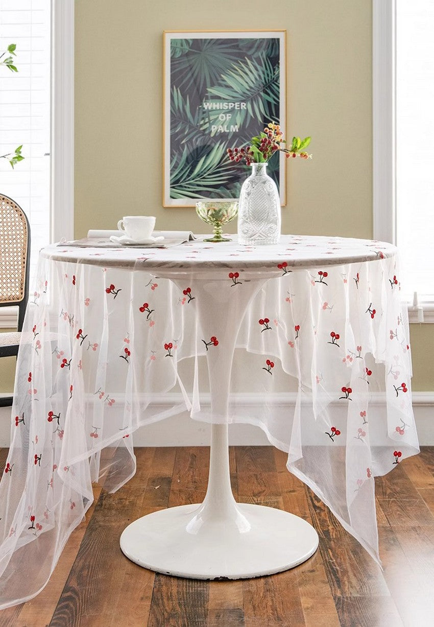Extra Large Rectangular Tablecloth for Oval Table, Rectangular Table Covers for Coffee Table, Cherry Lace Tablecloths, Lace Embroidered Table Covers-Silvia Home Craft