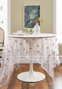 Extra Large Rectangular Tablecloth for Oval Table, Rectangular Table Covers for Coffee Table, Cherry Lace Tablecloths, Lace Embroidered Table Covers-Silvia Home Craft