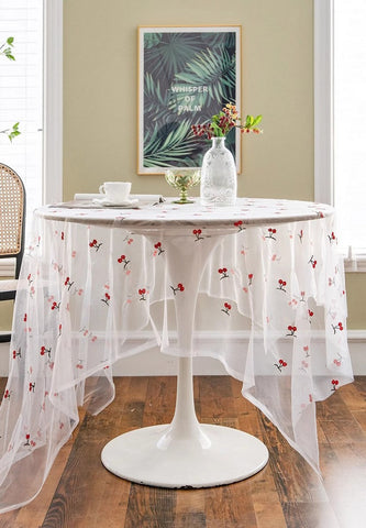 Extra Large Rectangular Tablecloth for Oval Table, Rectangular Table Covers for Coffee Table, Cherry Lace Tablecloths, Lace Embroidered Table Covers-Silvia Home Craft