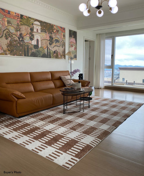 Modern Rugs under Dining Room Table, Mid Century Geometric Carpets, Abstract Modern Rugs for Living Room, Contemporary Modern Rugs Next to Bed-Silvia Home Craft