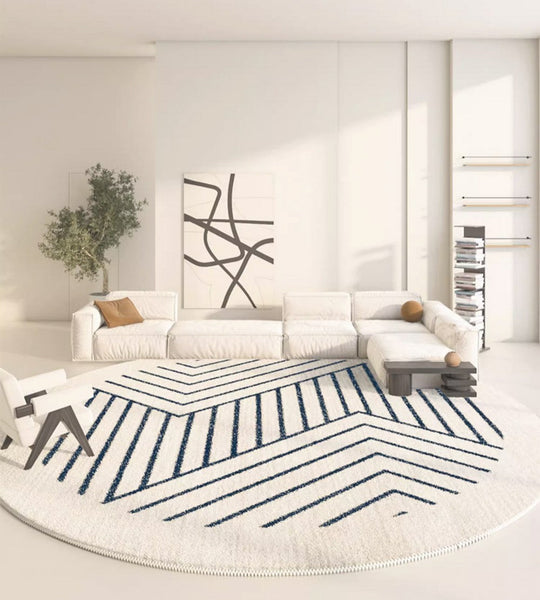 Thick Round Rugs for Dining Room, Abstract Contemporary Round Rugs for Bedroom, Geometric Modern Rug Ideas for Living Room-Silvia Home Craft