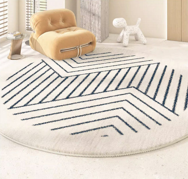 Thick Round Rugs for Dining Room, Abstract Contemporary Round Rugs for Bedroom, Geometric Modern Rug Ideas for Living Room-Silvia Home Craft