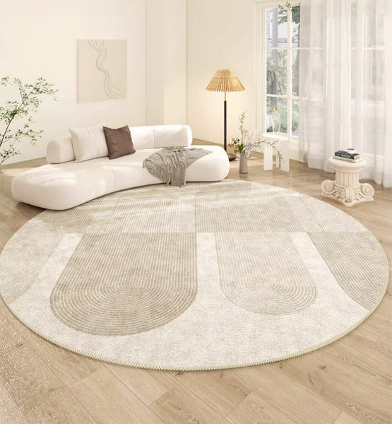 Contemporary Area Rugs, Abstract Modern Area Rugs under Coffee Table, Round Area Rugs, Modern Rugs in Bedroom, Dining Room Area Rug-Silvia Home Craft