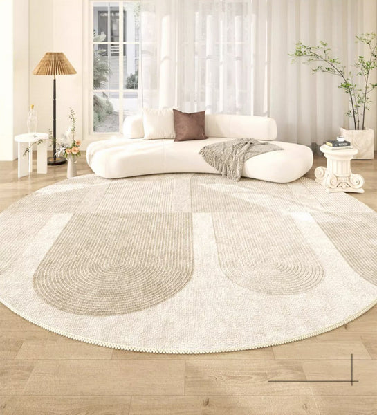 Contemporary Area Rugs, Abstract Modern Area Rugs under Coffee Table, Round Area Rugs, Modern Rugs in Bedroom, Dining Room Area Rug-Silvia Home Craft