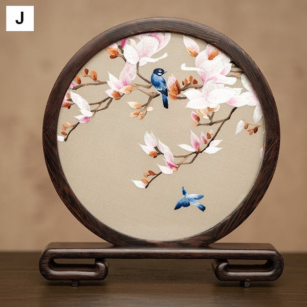 Flower and Bird Embroidered Decor, Unique Birthday Gift, Exclusive Business Present, Traditional Chinese Suzhou Embroidery Ornament, Premium Souvenir-Silvia Home Craft