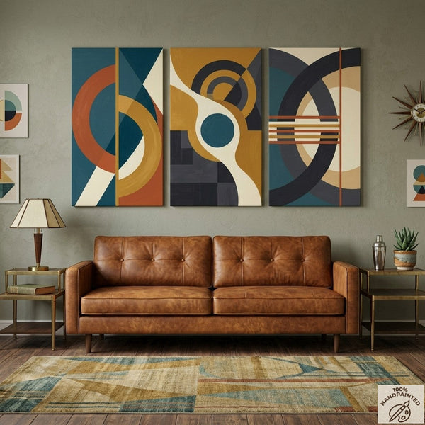 Geometric Abstract Paintings, Multi Panel Canvas Art, Extra Large Group Paintings for Living Room, Hand Painted Artwork