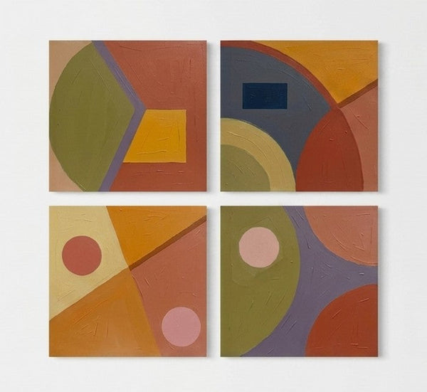 Modern Paintings for Mid Century Living Room, Multi Panel Canvas Paintings, Abstract Geometric Art-Silvia Home Craft