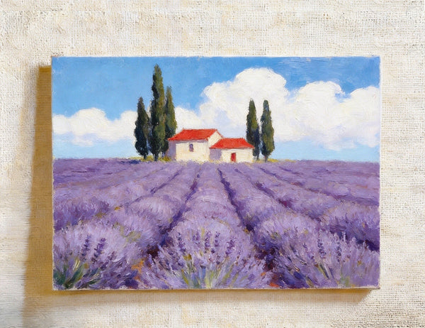 Original Landscape Paintings, Sunny Lavender Village View, Small Canvas Wall Art Paintings, Buy Original Oil Paintings Online, Hand Painted Canvas Art-Silvia Home Craft