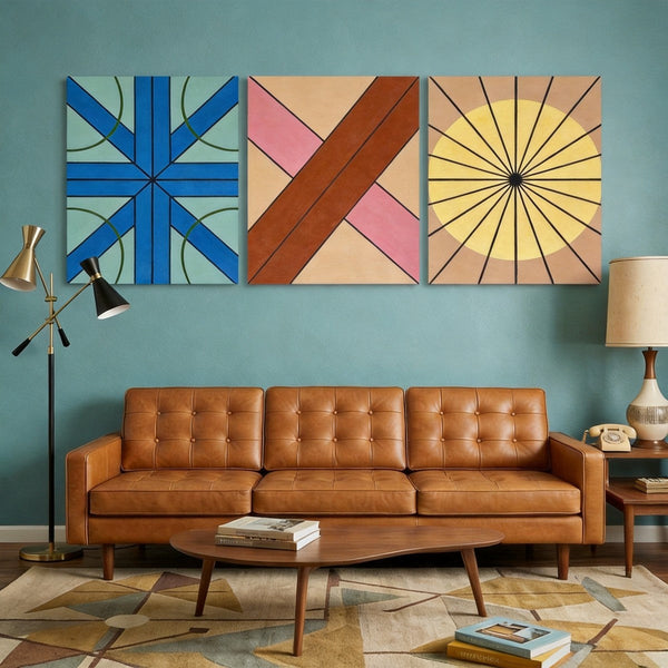 Modern Paintings for Mid Century Living Room, Multi Panel Canvas Paintings, Abstract Geometric Art